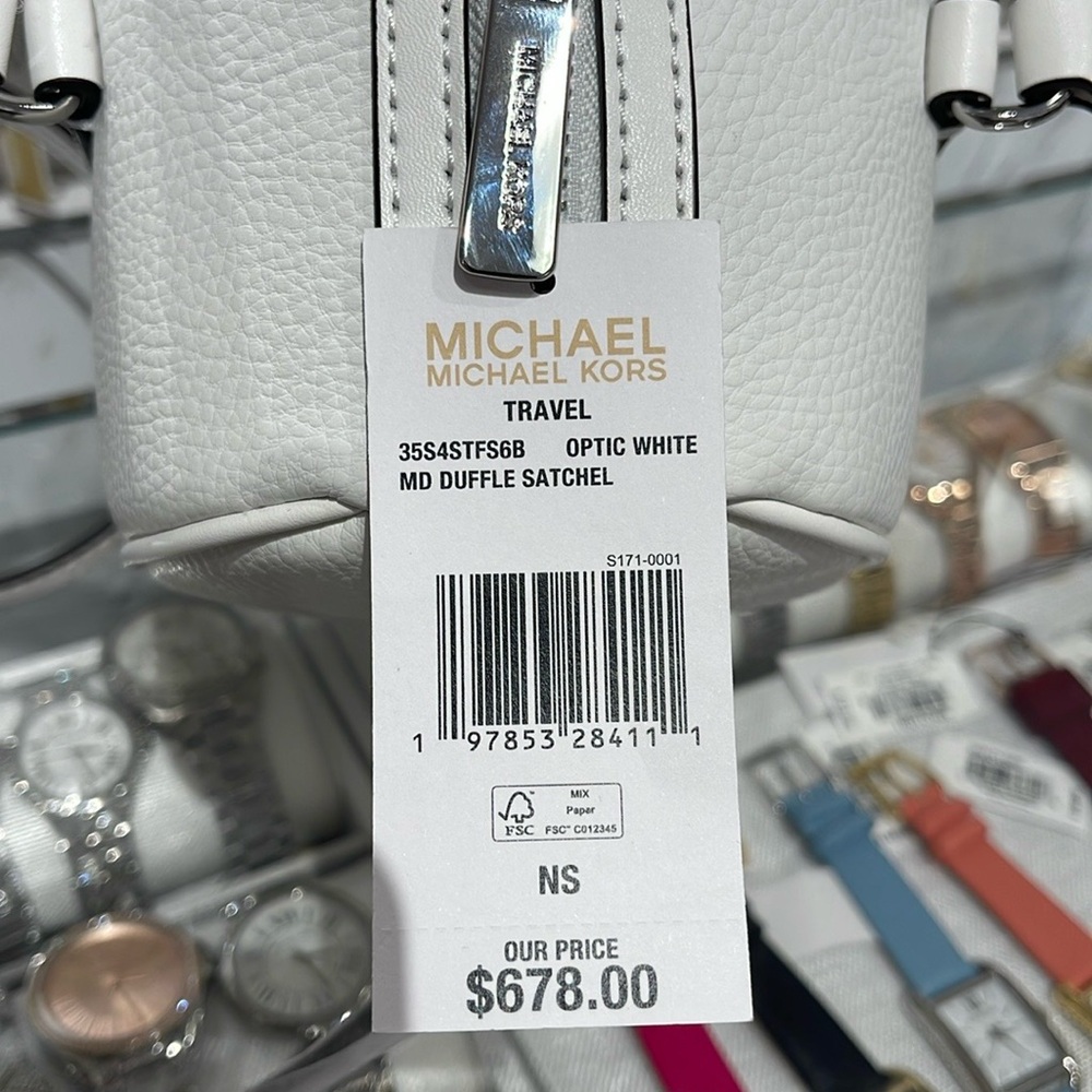 MICHAEL KORS JST TRAVEL MEDIUM DUFFLE SATCHEL SHOULDER CROSSBODY BAG MK  OPTIC W - Picture 16 of 16